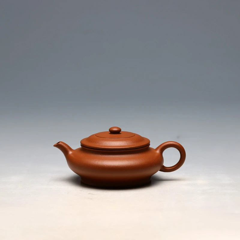 宜兴紫砂壶高旭峰弟子丁健全手工130CC朱泥虚扁茶壶紫砂茶壶