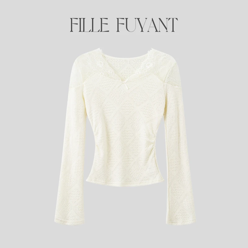AILIER"捕梦少女"冬季新款 法式设计感气质优雅百搭蕾丝女打底衫