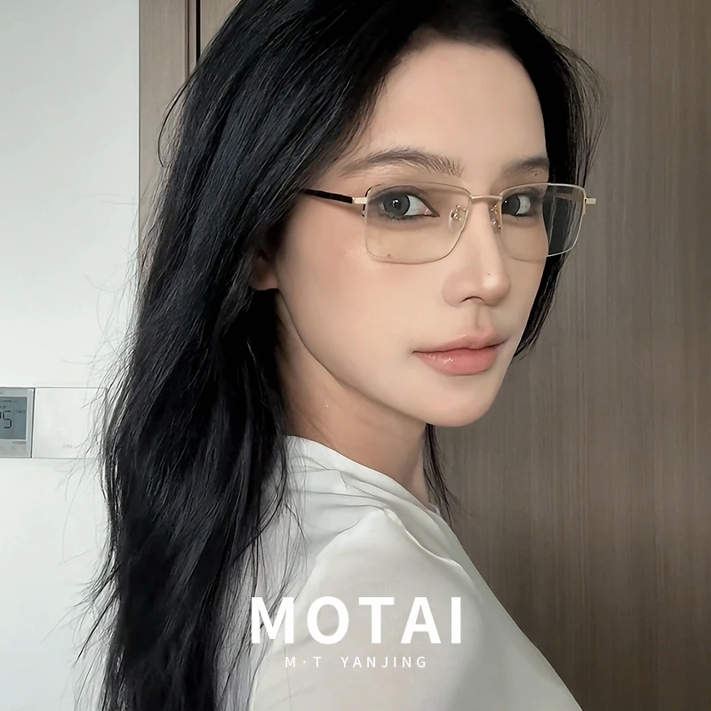 日系方框半框近视眼镜框超轻金丝专业可配度数高智感御姐2024新款