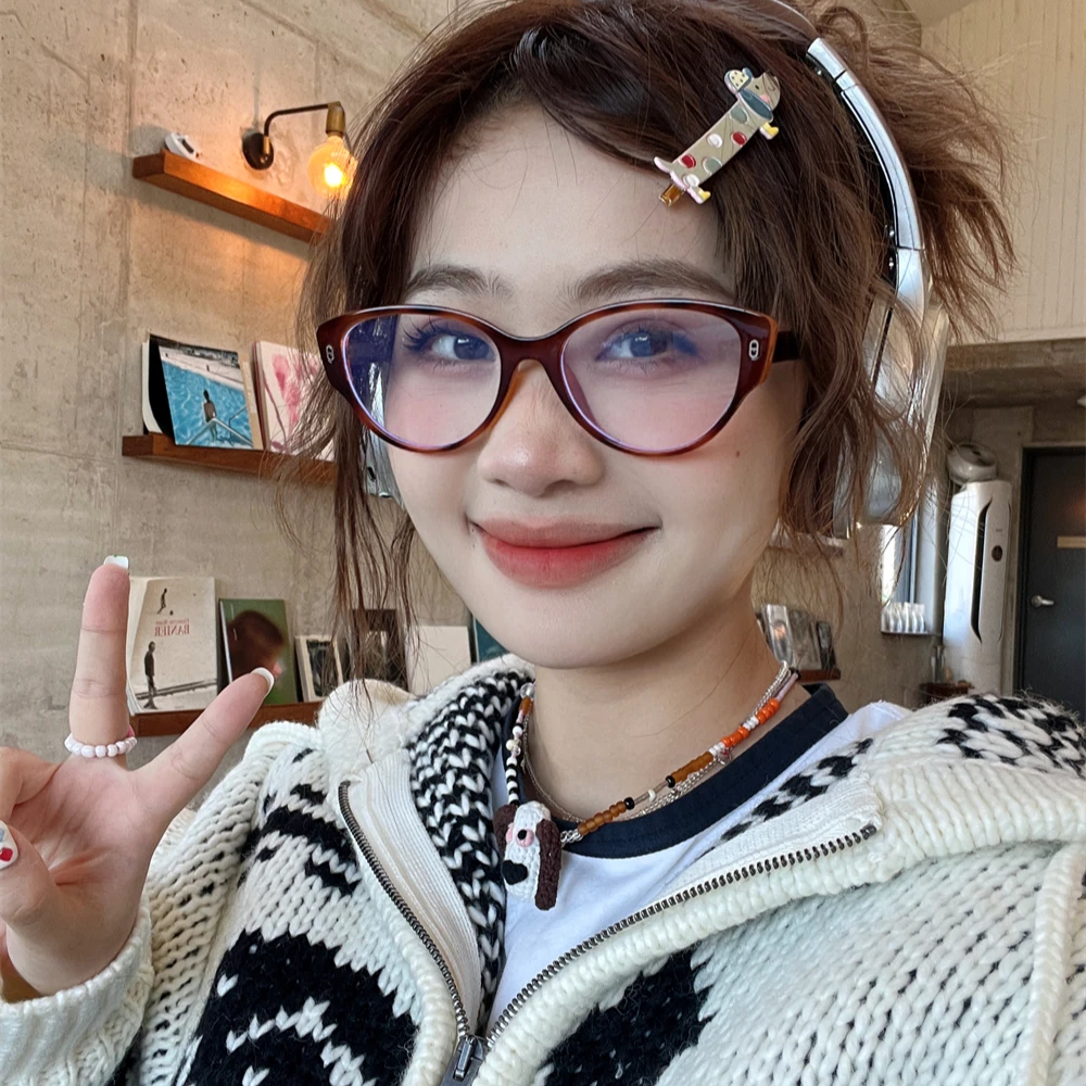 韩版复古猫眼黑框眼镜女素颜神器方圆脸防蓝光近视眼镜框可配近视