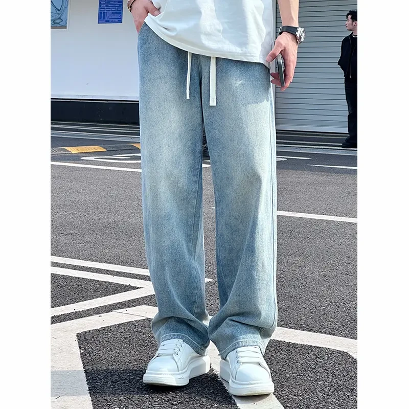 春夏薄款休闲直筒牛仔裤显瘦宽松百搭复古水洗长裤男潮流牛仔裤