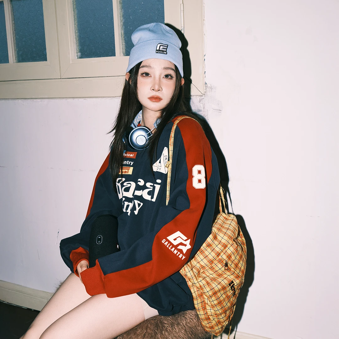 lemanism潮牌美式加绒V领卫衣男2024秋冬季情侣款撞色保暖外套女