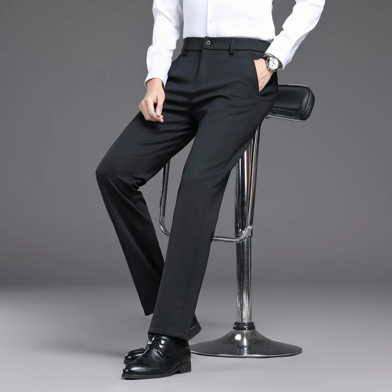 老景头秋冬桑蚕丝轻奢中年男裤弹力垂感商务休闲裤修身直筒男裤