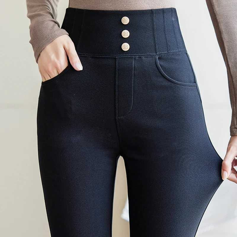 加绒加厚2023新款小黑裤秋冬季大码胖mm200斤高腰收腹弹力打底裤