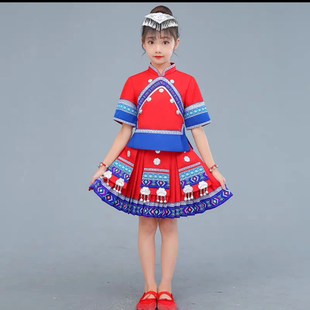 少数民族服装v苗族演出服广西壮族葫芦丝舞蹈裙表演服装壮族