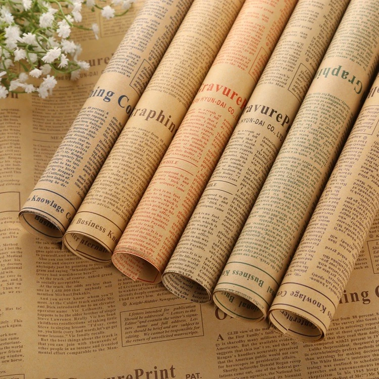 复古牛皮纸玫瑰水果包花纸怀旧英文报纸花束礼品向日葵包装纸