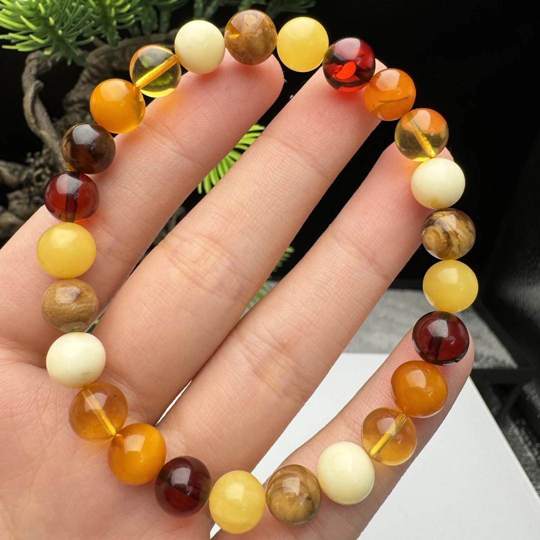 假一赔十天然血珀多宝手串.精致复古百搭天然血珀，7+mm.编号008