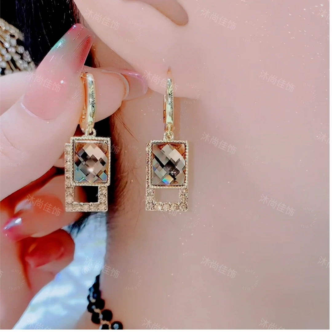 铜合金仿水晶耳饰 209网红爆款美拉德方块百搭耳扣耳环