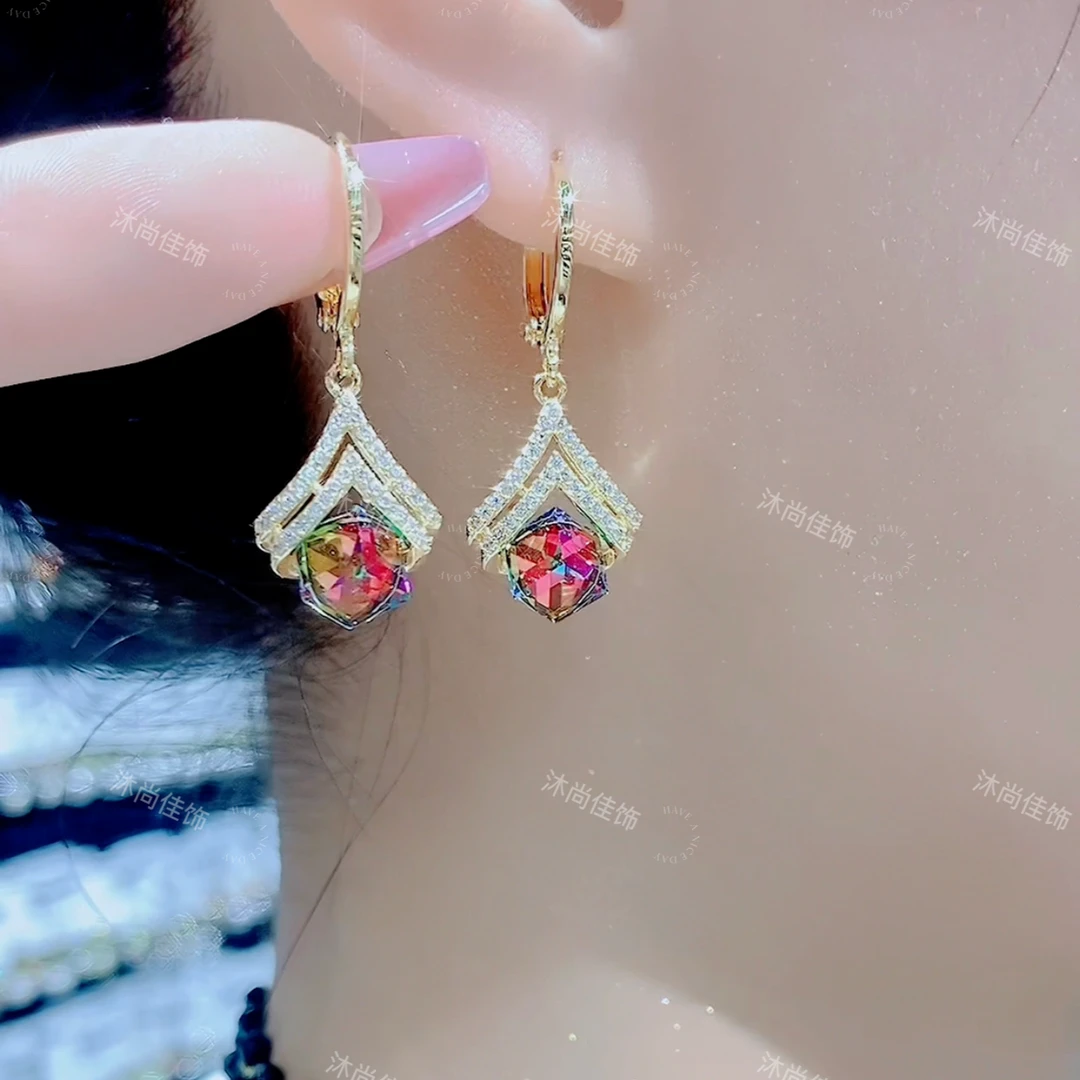 铜合金仿水晶耳饰 7894闪亮精致百搭气质耳扣耳环