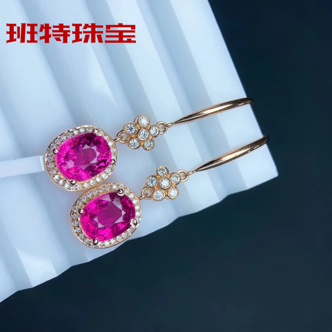 精品天然卢比莱红碧玺耳坠（主石2.88ct）