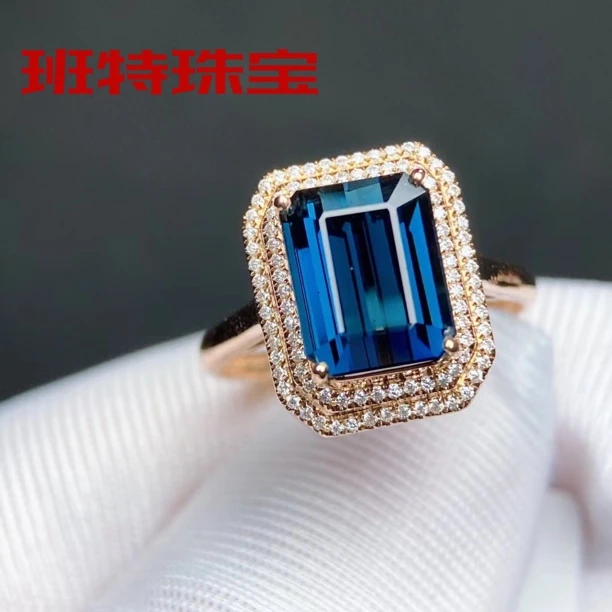 精品天然拉贡蓝碧玺戒指(主石4.53ct)