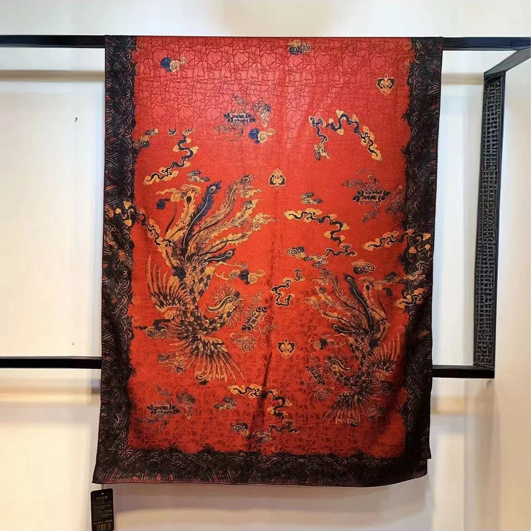 C300【双凤报喜】70*180龟裂纹长巾气质百搭时尚复古围巾披肩丝巾女