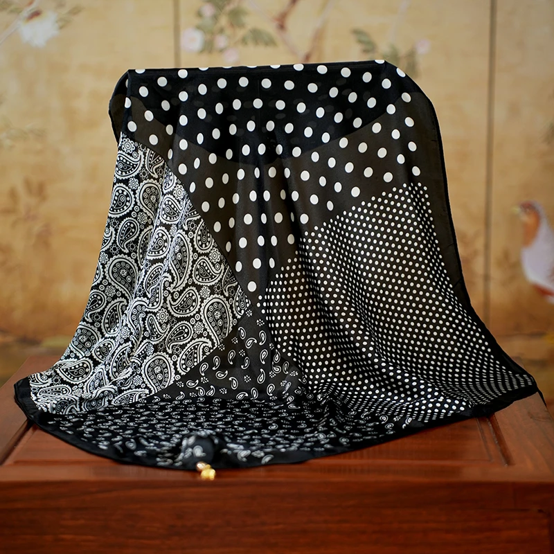 C284【黑白腰果】70*70香云春夏旗袍面料丝巾女中式围巾气质披肩