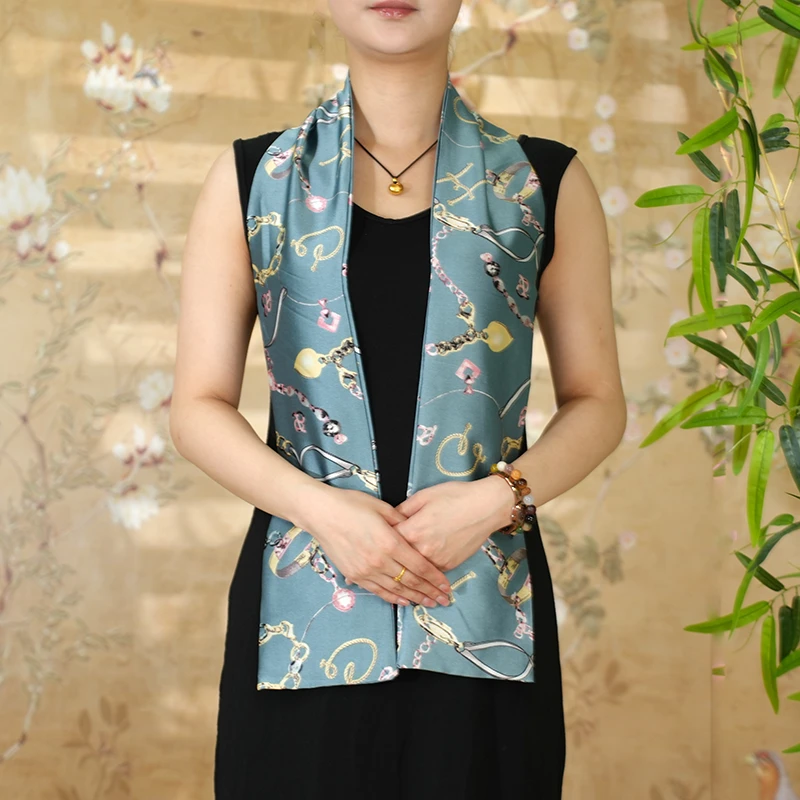 C506【天蓝锁条】气质中国风飘带复古经典百搭时尚围巾披肩丝巾女