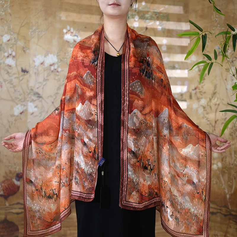 C144【昭君出塞】70*180剪花复古长巾气质百搭时尚围巾披肩丝巾女士