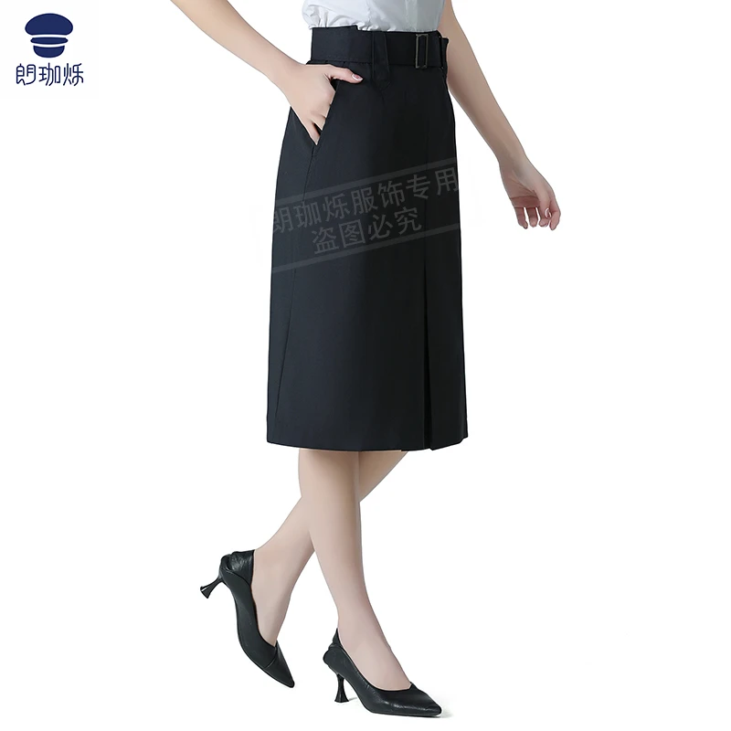 朗珈烁五代单位裙子保安半身裙短裙新款藏青色中高腰工装清凉丝裙