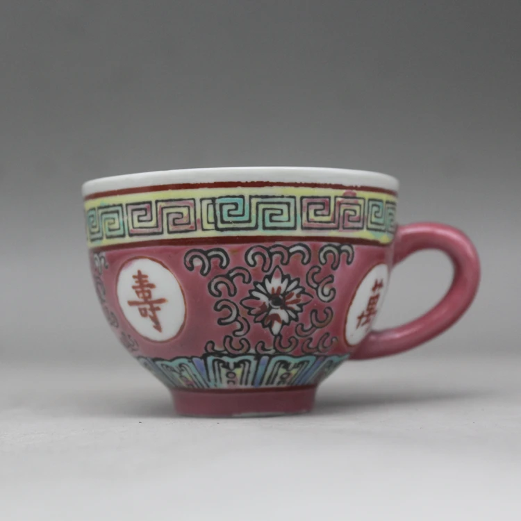 粉彩胭脂红万寿咖啡杯茶杯客杯主人杯容量约60毫升