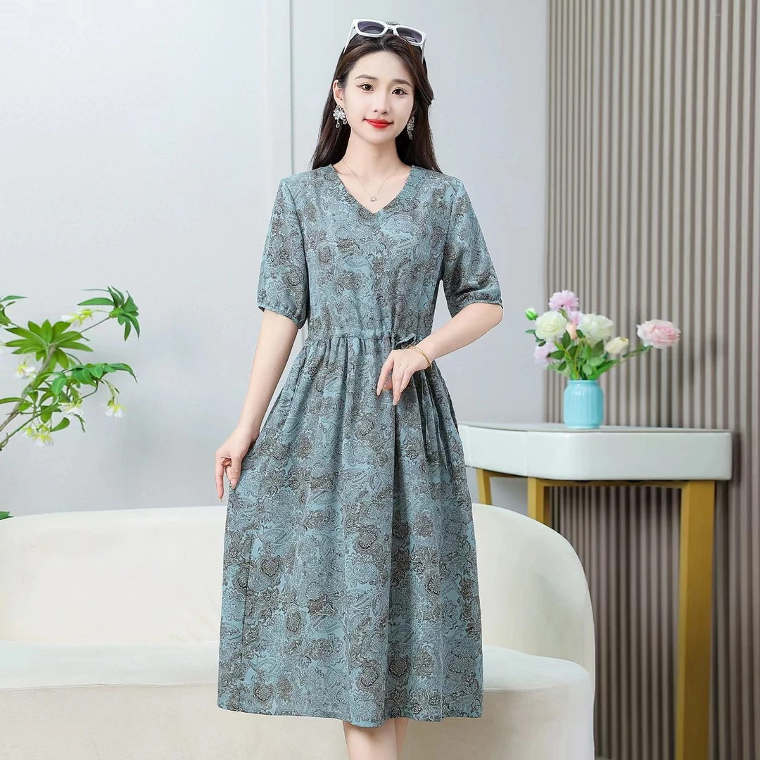 292夏季时尚洋气气质显瘦宽松连衣裙过膝遮肚中长款女装连衣裙