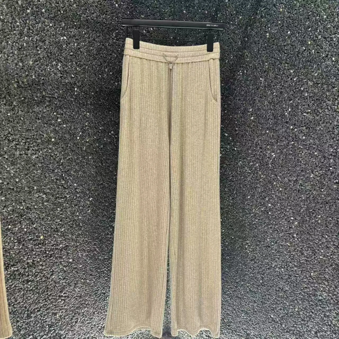 “暖云天”轻奢松紧垂感金属链条休闲裤秋季新款时尚百搭直筒宽松