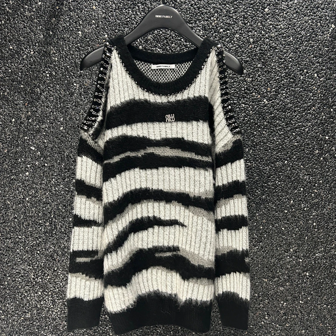 【财阀千金】秋冬针织2023年新款百搭露肩慵懒风长袖毛衣女