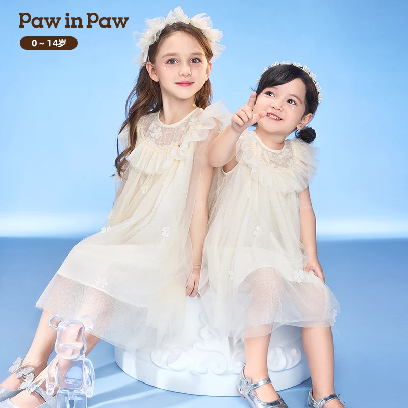 PawinPaw卡通小熊童装2023年夏季新款女童公主裙网纱连衣裙甜美