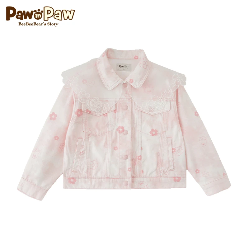 PawinPaw卡通小熊童装春夏新品女童花朵满印牛仔外套PCJEE2321M
