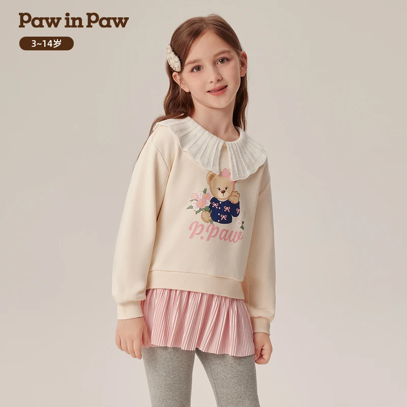 PawinPaw卡通小熊童装 早秋新款女童翻领卫衣PCMAE4921M