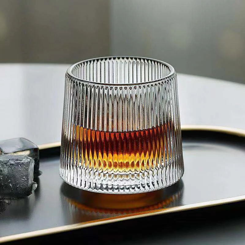 创意ins风旋转威士忌酒杯解压杯玻璃水杯转转杯酒吧葡萄酒洋酒杯