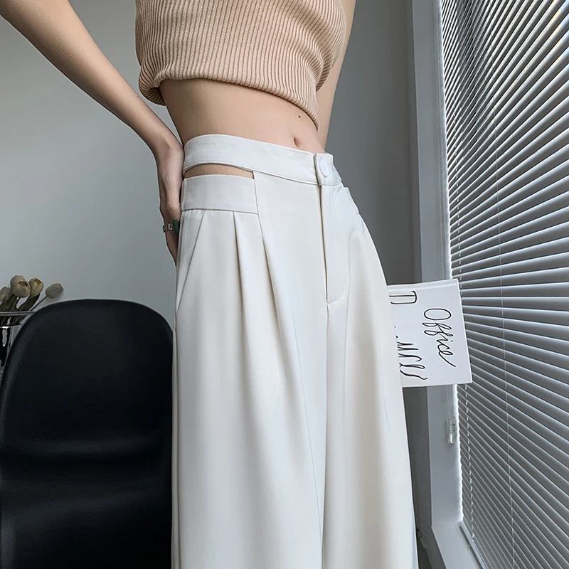 高级感镂空西装裤女春夏窄版直筒显瘦阔腿裤高腰垂感小个子拖地裤