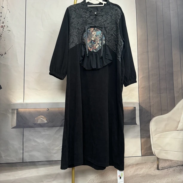 CK621气质国风长款连衣裙秋冬显瘦设计师款