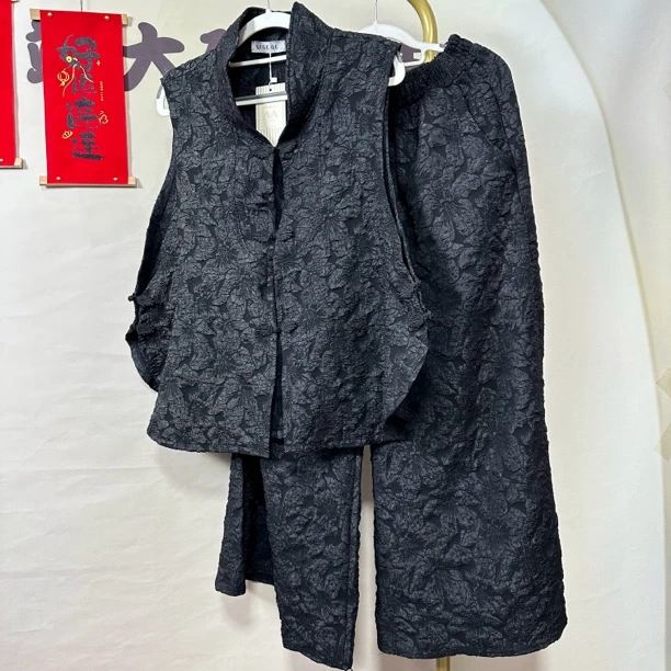 0001国潮百搭立体浮雕套装黑色时尚