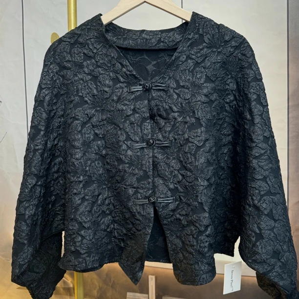 CK967中式立体提花刺绣外套民族风复古长袖浮雕花设计