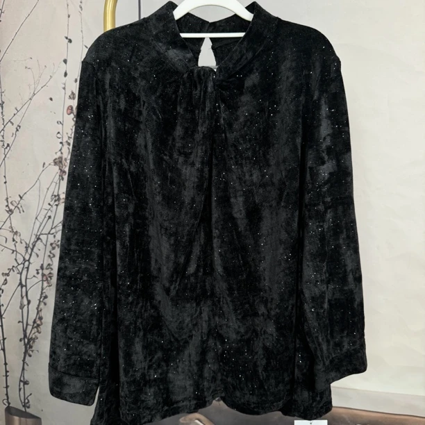 CK985原创设计新中式黑色亮片丝绒衬衫女款衬衣女秋冬长袖上衣