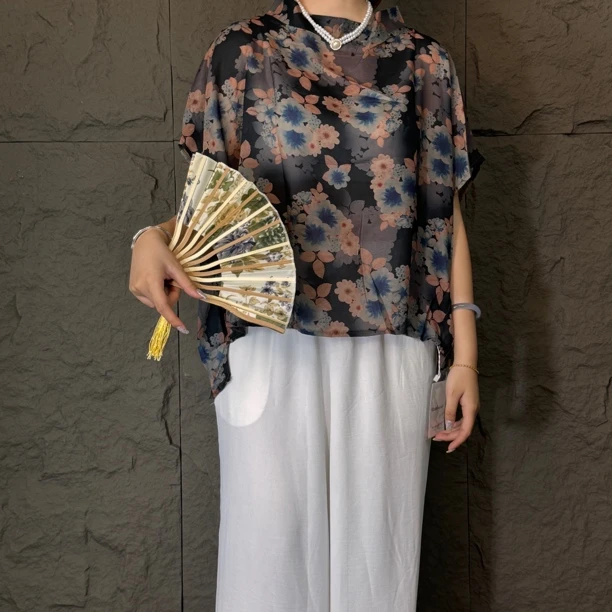 3012夏季女体恤印花时尚休闲女士宽松复古百搭扎染花色设计上衣