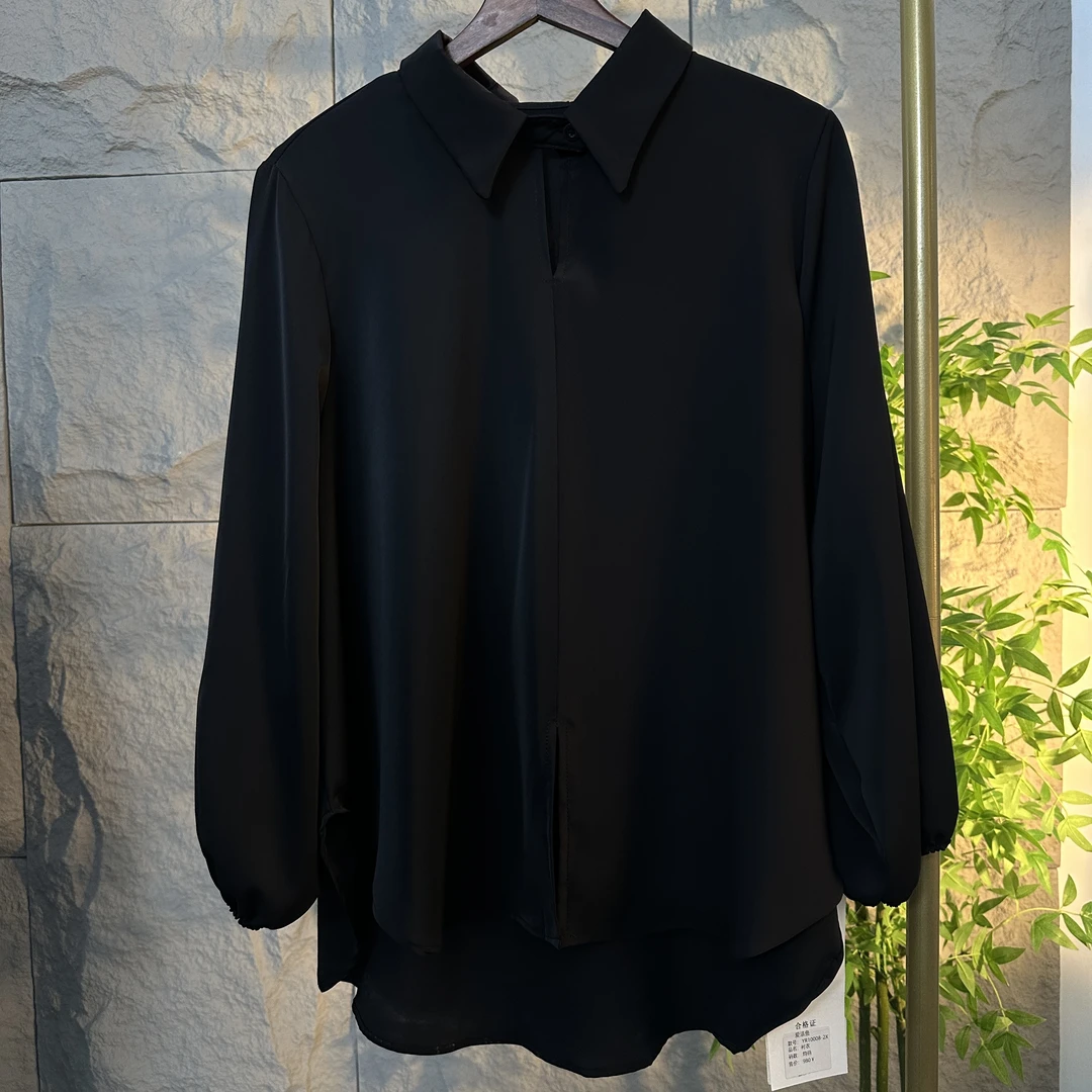 1186/高级时髦感黑色衬衫中式经典百搭春夏潮流纯色