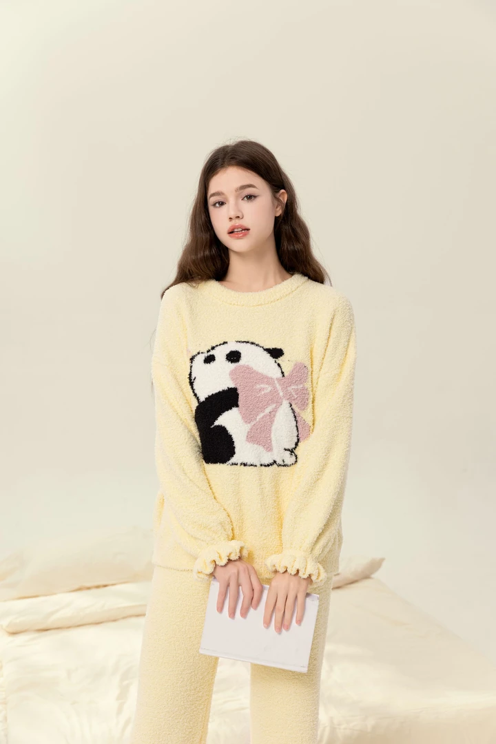 【花花】半边绒软绵绵睡衣女秋冬保暖加厚可爱甜美可外穿两件套