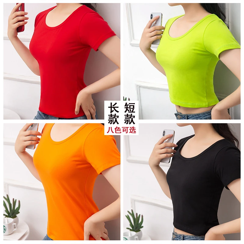 2024广场舞服装新款纯色运动跑步健身休闲棉夏季短袖T恤女ins潮
