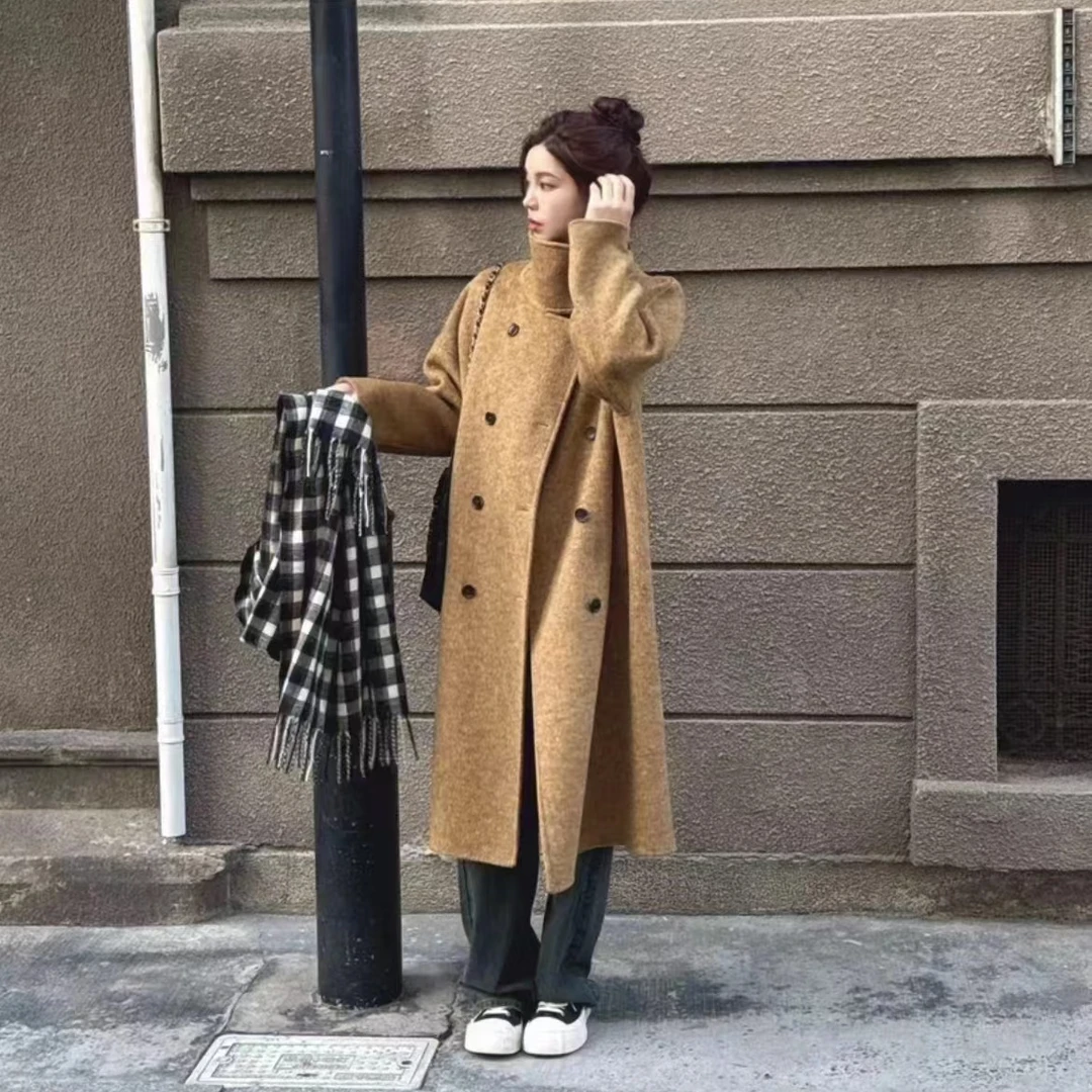 2024秋冬韩版立领设计师百搭气质氛围感高定轻奢双面羊毛大衣