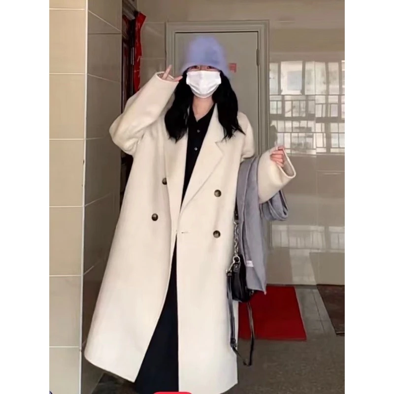2023秋冬季新款高端韩版茧型通勤双面羊毛大衣女中长款毛呢外套