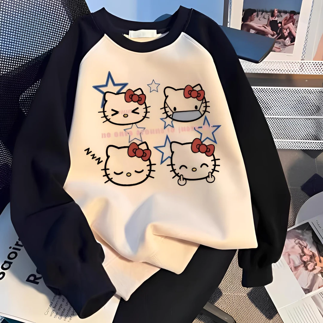 女童卫衣春秋冬加绒儿童装时尚洋气中大童女孩宽松圆领上衣插肩潮