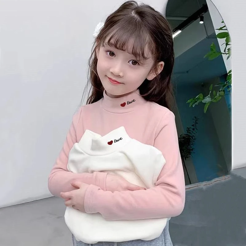 秋冬新款女童德绒打底衫儿童半高领宝宝洋气高领长袖加厚T恤上衣
