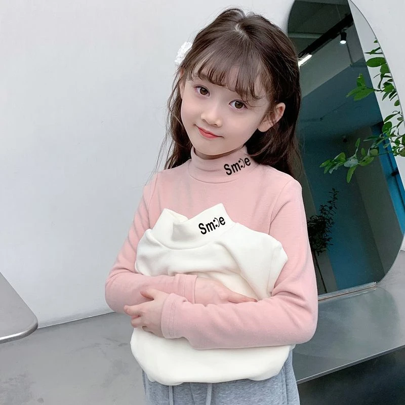 女童儿童打底衫秋冬季双面德绒T恤宝宝内搭半高领保暖长袖上衣服