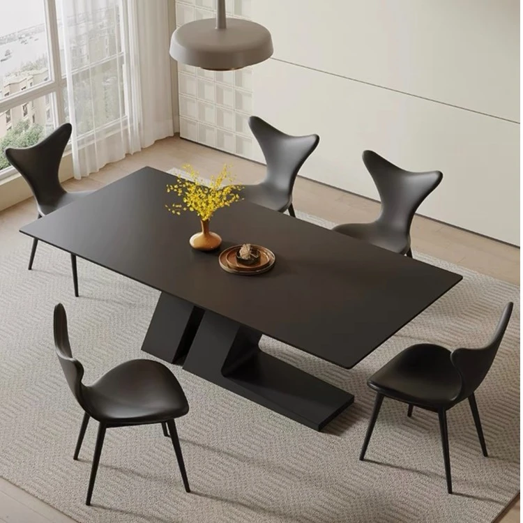 万易源意式轻奢岩板家用长方形客厅设计师款吃饭餐桌椅2023最新款