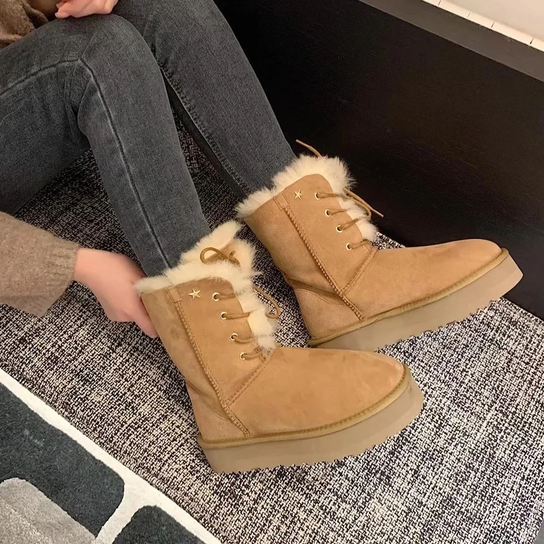 河南桑坡厚底中筒女神雪地靴秋冬新款时尚女款加厚雪地棉鞋U