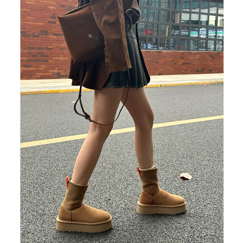 【皮毛一体】2023新款弹力雪地靴女秋冬增高厚底加绒真皮休闲短靴
