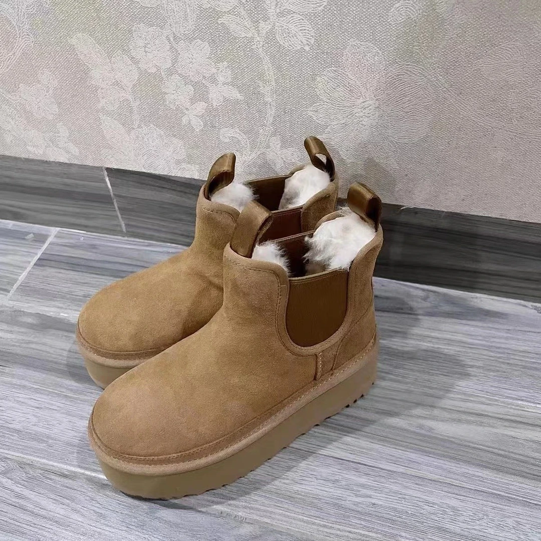 厚底增高雪地靴女冬季新款百搭加绒切尔西短靴U