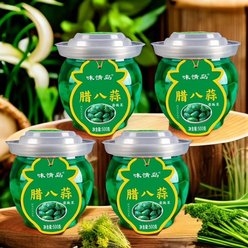 味情岛腊八蒜腌制绿蒜醋泡大蒜 翡翠碧绿嘎嘣脆每坛500克精品坛装