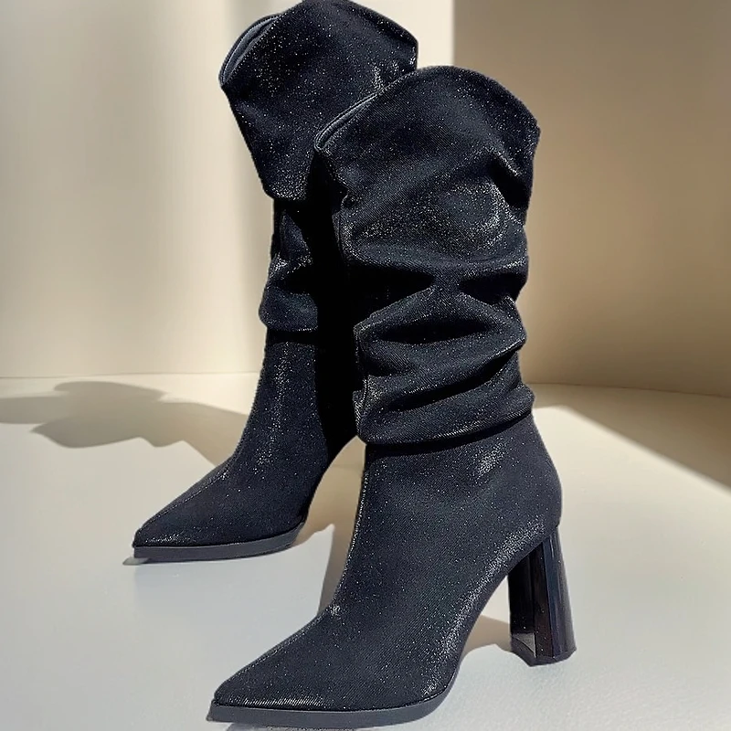 3990新款正版时尚短靴温州yikali 粗跟秋冬跟鞋漆皮方头细跟