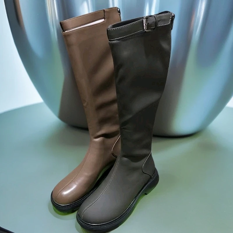 正版时尚温州长靴厚底长筒圆头时装弹力粗跟过膝女士秋冬骑士百搭