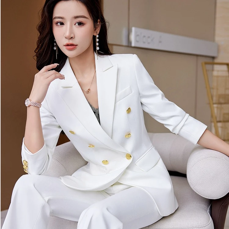 时尚白色西装外套女小个子春秋气质女播音主持人工作服职业装套装